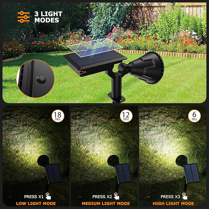 Solar Spot Lights Outdoor, 21 LEDs Brightness Solar Outdoor Lights IP67 Waterproof, 2-in-1 Adjustable Outdoor | Lumora