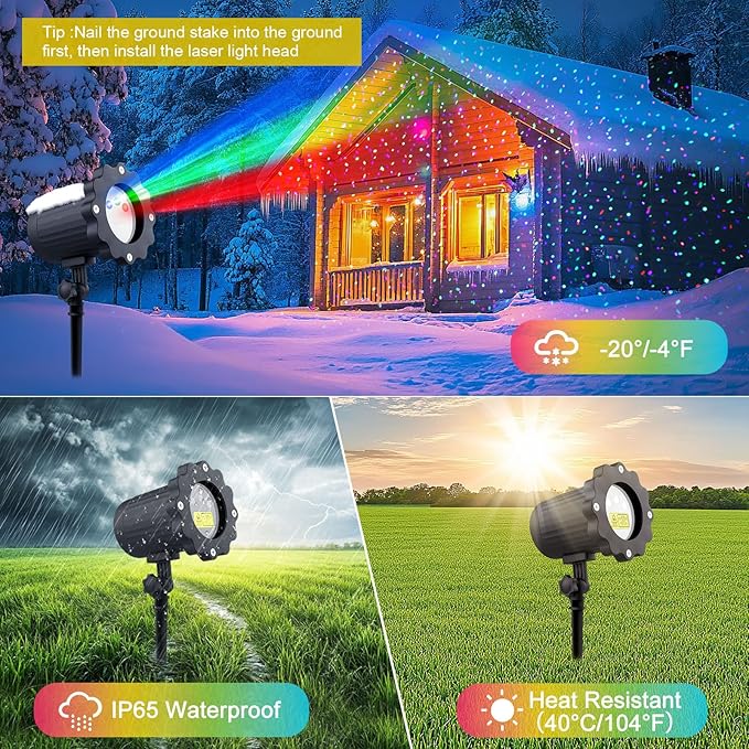 Laser Projector Firefly Lights Outdoor,12 Effect Moving RGB Lights Show Waterproof Laser Projection with RF Remote and Timer for Wedding Christmas Holiday Party Patio Garden Decor