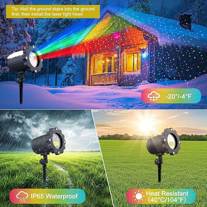 Laser Projector Firefly Lights Outdoor,12 Effect Moving RGB Lights Show Waterproof Laser Projection with RF Remote and Timer for Wedding Christmas Holiday Party Patio Garden Decor