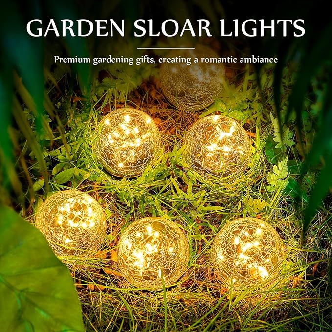 Honoson Solar Globe Lights Outdoor - Waterproof Cracked Glass Balls for Garden, Patio, Lawn & Yard, Warm White Solar LED Lights with Easy Installation & Durable Design(3.9 Inch,6 Pieces)