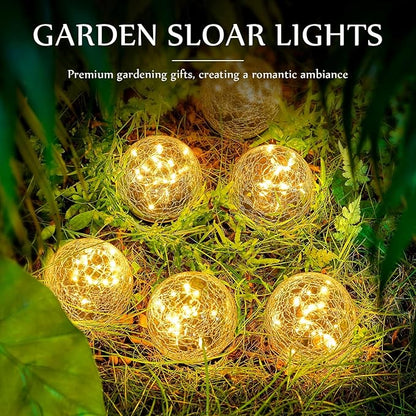 Honoson Solar Globe Lights Outdoor - Waterproof Cracked Glass Balls for Garden, Patio, Lawn & Yard, Warm White Solar LED Lights with Easy Installation & Durable Design(3.9 Inch,6 Pieces)