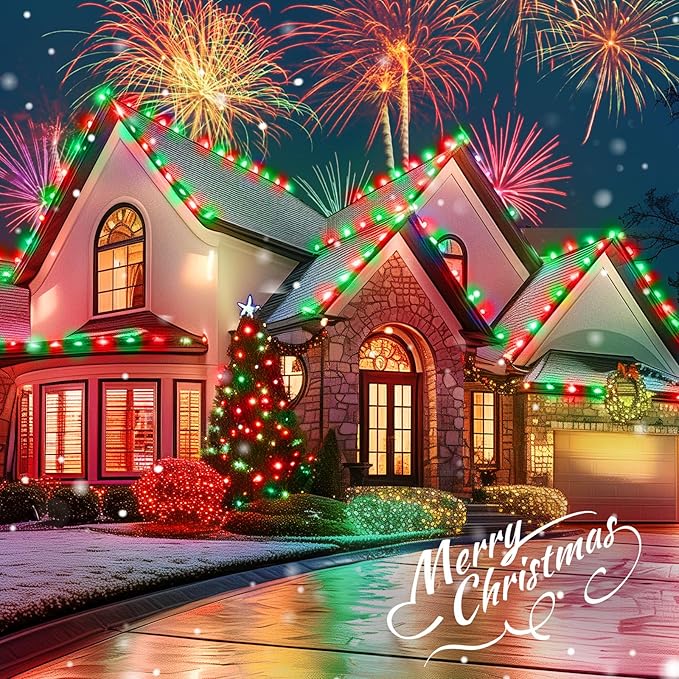 Minetom 147 FT 200 LED C9 LED Christmas Lights Outdoor - Plug in Fairy Lights with Timer & 8 Modes, Waterproof Commercial Grade Extendable for Indoor Outdoor Roofline Patio Yard Xmas, Red and Green