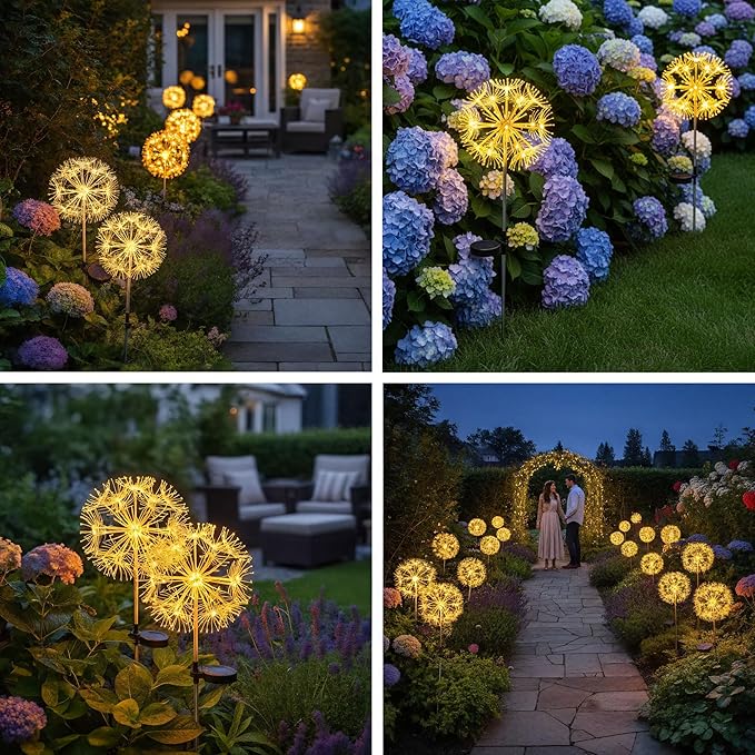 Solar Garden Lights Outdoor Waterproof Decorative, 2-Pack 19LED Warm White Fairy Light 8 Modes, Solar Firework | Lumora