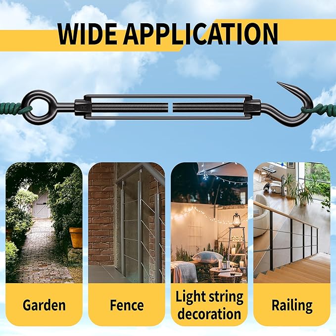 165FT All-Black Outdoor String Light Hanging Kit, 304 Stainless Steel Guide Wire with Matte Black Hardware Set | Lumora