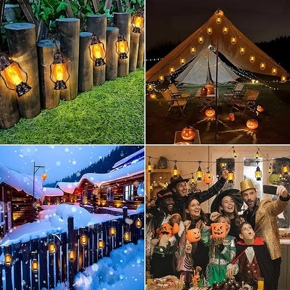 Flame String Lights Indoor Outdoor, 21FT Patio Lights with 10 Flickering Flame Bulb, Timer, Waterproof LED Outdoor Decorative Orange Lights for Patio, Yard, Bistro, Porch, Garden Decor