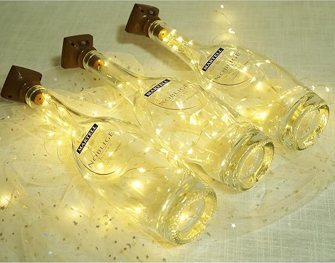 Square 8 Pack Solar Powered Wine Bottle Lights, 20 LED Waterproof Copper Cork Lights for Wedding, Christmas | Lumora