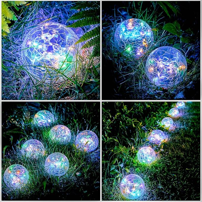 Honoson Decorative Solar Globe Lights Outdoor Waterproof LED Cracked Glass Ball Lights for Pathway, Walkway, Garden, Yard, Lawn Decoration(8 Pcs,3.9 Inch)