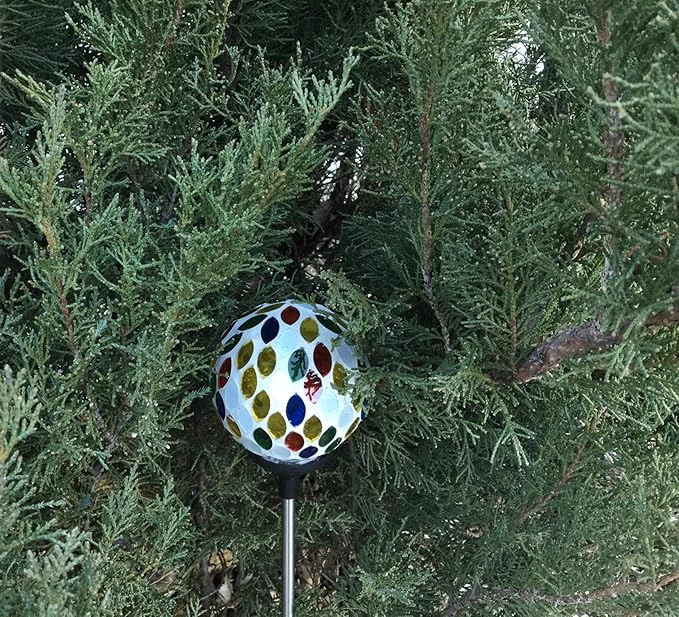 Solar Colorful Water Drop Mosaic Glass Ball Light, Garden Decor Landscape Globe Stake Multi-Color Color Change Yard LED Lamp Light, 3.5 inch, Blue
