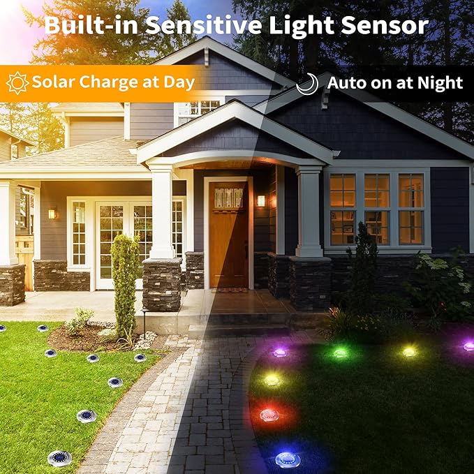Brizled 12 Pack Color Changing Solar Ground Lights, 16 LED Outdoor Pathway Lights Landscape Lighting, Multicolor | Lumora