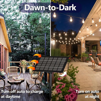 Stright Solar Powered String Light 180FT with Remote Control 8 Light Modes, Weatherproof Shatterproof ST38 LED Bulb, Total 45 Sockets, 1 to 3 Splitter cord String Lights (End to End 60FT, Total 180FT)