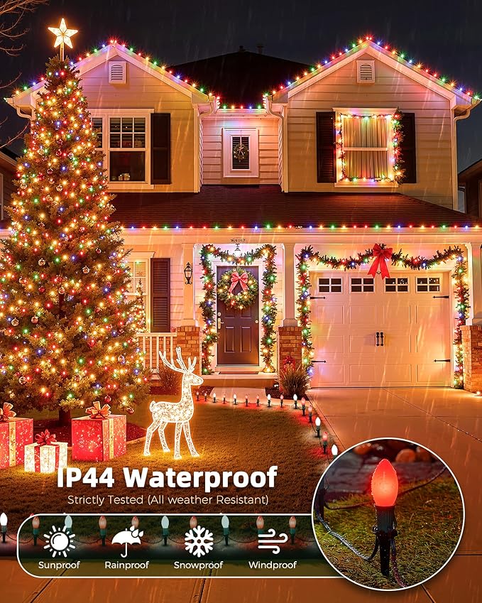 Frosted C9 Christmas Lights Outdoor, 25.7 Ft Christmas Pathway Lights with 20 LED Bulbs and Stakes, Connectable | Lumora