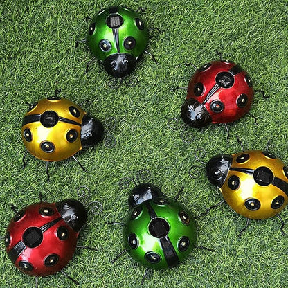 keeda Solar Ladybugs Garden Decor, Waterproof 5.5 Inch Metal Lady Bugs Cute Wall Art LED Garden Light Outside Decor for Porch Lawn Patio Balcony Pathway (Green)