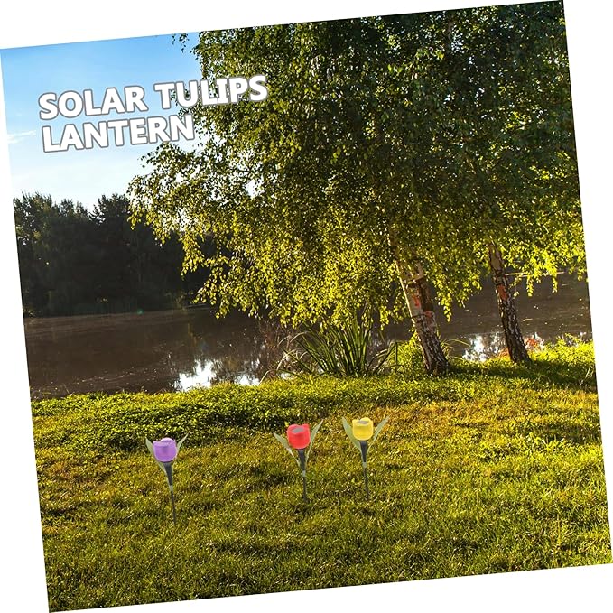 BESPORTBLE 3pcs Solar Led Tulip Garden Lights Pathway Solar Landscape Lights Weatherproof Outdoor for Yard Driveway Random Color