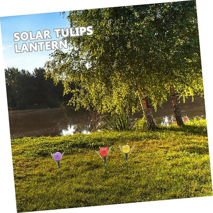 BESPORTBLE 3pcs Solar Led Tulip Garden Lights Pathway Solar Landscape Lights Weatherproof Outdoor for Yard Driveway Random Color