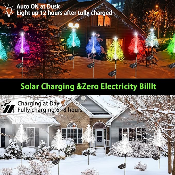 3Pack 30inch Solar Christmas Tree Light Outdoor Waterproof Festival Decorations, 7 Color RGB Pathway Garden Stake Lights for Yard Lawn Porch Grave Cemetery Holiday Decor (Tangle-Free Installation)