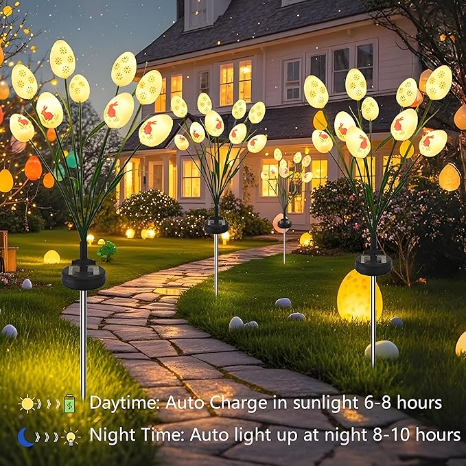 Solar Easter Egg Stake Lights 2 Pack,20 LED Waterproof Swaying Firefly Solar Lights for Outdoor Easter Decor - Garden Pathway, Lawn, Patio, Yard Landscape Decoration