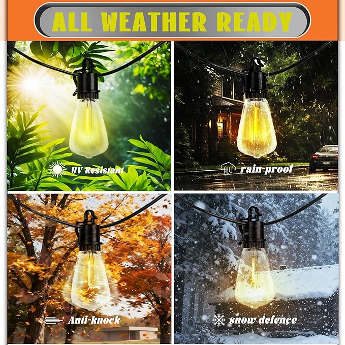 GUNABAY Outdoor Solar String Lights with Remote -100FT Wire and 50+1 LED shatterproof Bulbs,dimmable Waterproof Fairy Lights for Patio, Garden, Yard, Balcony & Party Decor