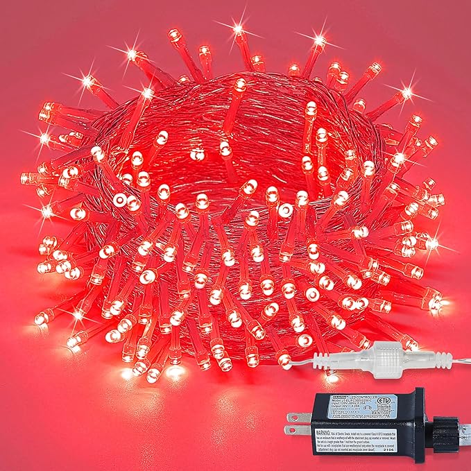 33FT 100 LED Red Valentine Lights, Connectable Red Christmas String Light Waterproof,8 Modes Clear Wire Twinkle Lights Outdoor Plug in for Valentine's Day, Wedding, Party, Christmas Decoration