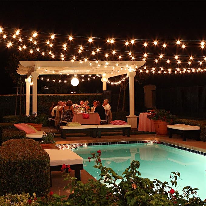 TORCHSTAR 50FT Outdoor String Lights Commercial Great Weatherproof with 15xE26 Sockets & 16 Vintage Edison LED | Lumora
