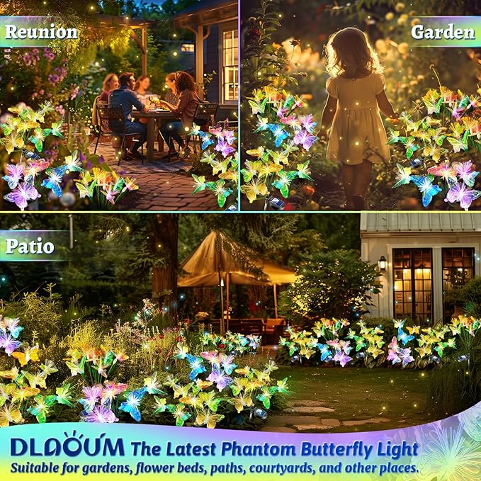Solar Garden Lights Outdoor: 2Pack 16LED IP65 Waterproof Wind Swaying Butterfly Flower Light - Fairy Colarful Decorations for Outside Yard Patio Cemetery - Angel Christmas Gifts for Mom Women