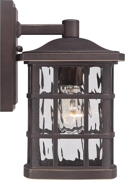 Quoizel Stonington Outdoor Wall Lantern, Coastal Armour 10.5 Inch 1-Light Palladian Bronze Vintage Wall Sconce, Clear Water Glass, 100W, Decorative Outside Lights for Patio, Porch, Garage or Yard