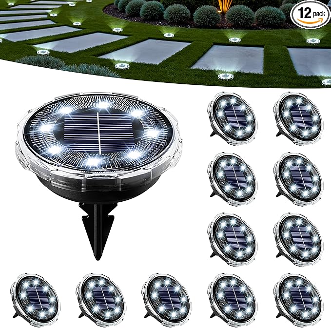 SOLPEX Solar Ground Lights 12 Pack, Solar Pathway Lights Outdoor Waterproof, Landscape Lighting for Garden | Lumora