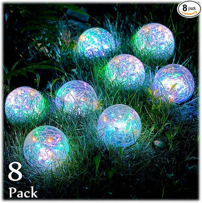 Honoson Decorative Solar Globe Lights Outdoor Waterproof LED Cracked Glass Ball Lights for Pathway, Walkway, Garden, Yard, Lawn Decoration(8 Pcs,3.9 Inch)