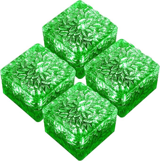 keeda Solar Brick Lights Waterproof Solar Path Ice Cube Lights Outdoor LED Decorative Ice Block Floor Tile Lights for Garden, Pathway, Patio, Walkway (Green, Pack of 4)