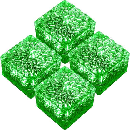keeda Solar Brick Lights Waterproof Solar Path Ice Cube Lights Outdoor LED Decorative Ice Block Floor Tile Lights for Garden, Pathway, Patio, Walkway (Green, Pack of 4)