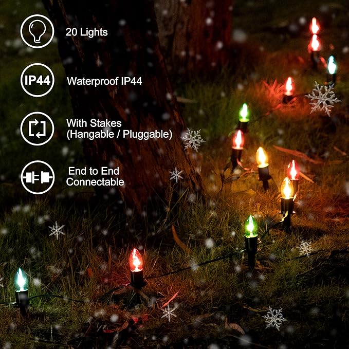 Christmas Lights Outdoor 20 Pathway Lights - 24.2ft Multicolor Walkway Light with Stakes, C9 Driveway Light for Outside Yard Garden, Extendable for Xmas Holiday Decorations, 20 Lights