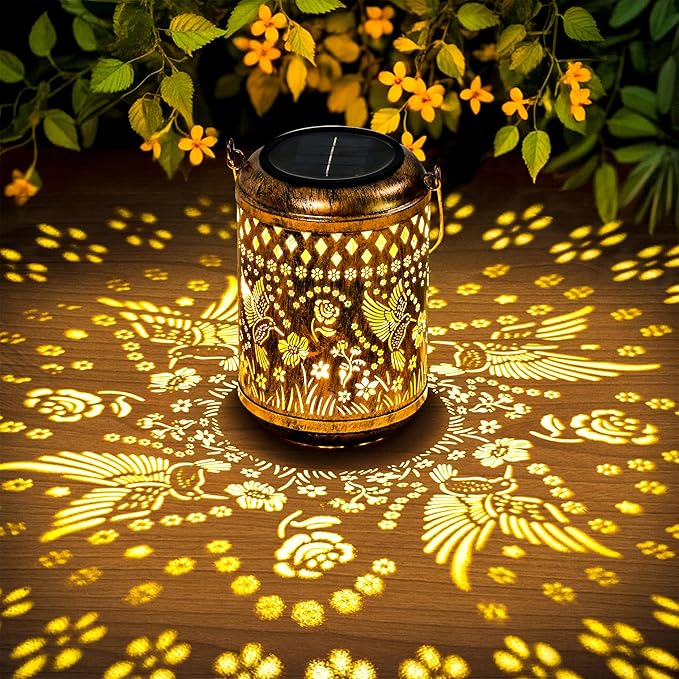 SOLPEX Solar Hanging Lanterns 2 Pack Waterproof Outdoor Garden Lights with Hummingbird Design | Decorative Solar Metal Lanterns for Patio, Yard, Porch & Backyard | Gift for Women Mom