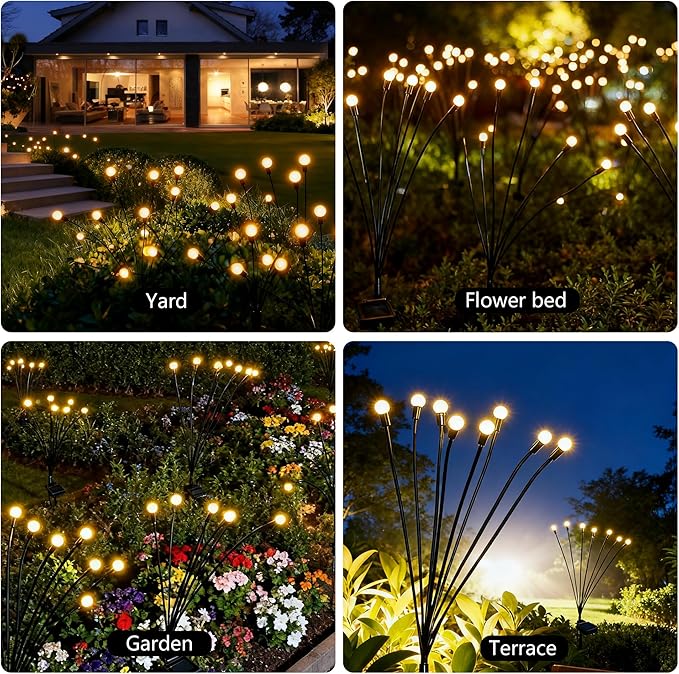 Solar Lights Outdoor Waterproof,6 Pack 48LED Solar Swaying Lights,Firefly Lights for Yard Patio Pathway Decoration,Unique Gardening Gifts for Women Holiday