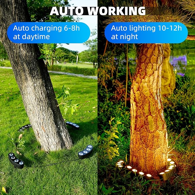 Solar Palm Tree Lights Outdoor, 2000MAH Ring LED Landscape Uplights for Tree, IP65 Waterproof, 2-In-1 | Lumora