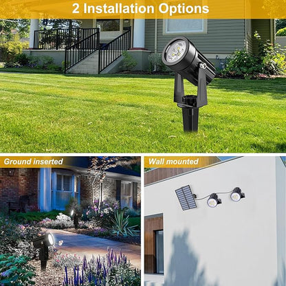 Solar Spot Lights Outdoor, Solar Landscape Spotlights IP65 Waterproof 9.8ft Cable, Auto On/Off Outdoor Wall Lights for Garden Yard Driveway Porch Walkway Pool (6000K White 2 Pack)
