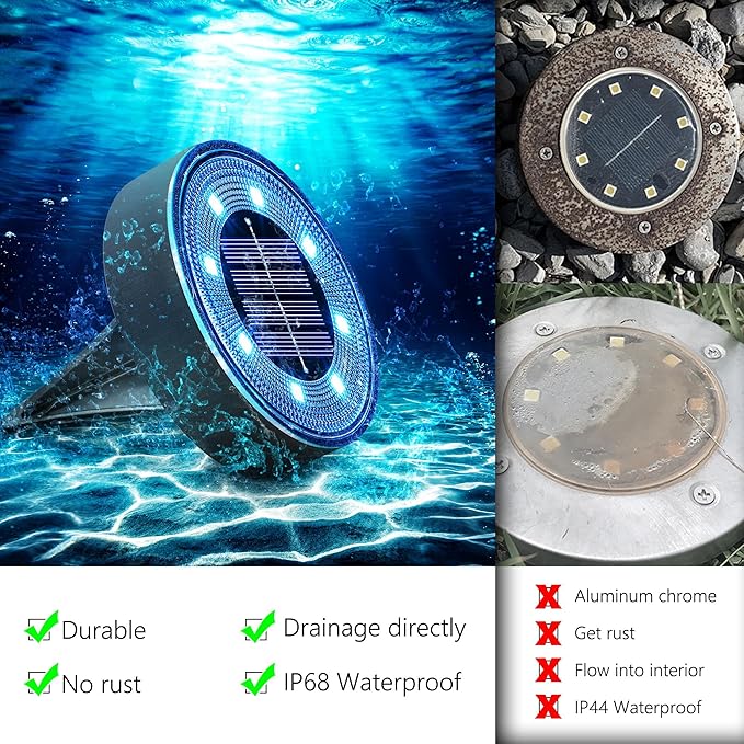 Joomer Solar Ground Lights, 4 Pack 8 LED Solar Lights Outdoor Waterproof IP68 Disc Light Landscape Lighting Garden | Lumora