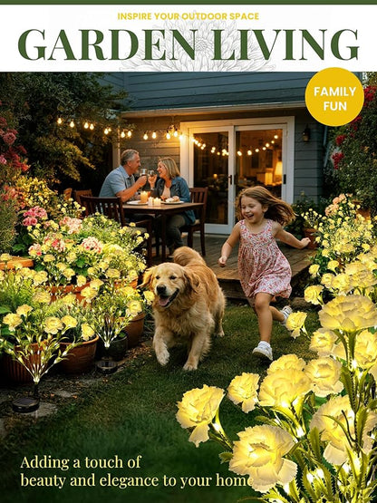GIGALUMI Solar Lights Outdoor for Garden Decor, 4 Pack Solar Flower Lights Waterproof, 2 Lighting Modes 28 Carnation Flowers for Pathway,Yard, Patio Decoration, Gardening Gifts for Women (White)