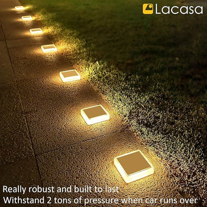 Lacasa Solar Deck Lights, 4 Pack 30LM LED Dock Lights Warm White 2700K, Outdoor Solar Powered Step Lights Light up All Night IP68 Waterproof Auto ON/Off for Garden Stairs Driveway Pathway Lighting