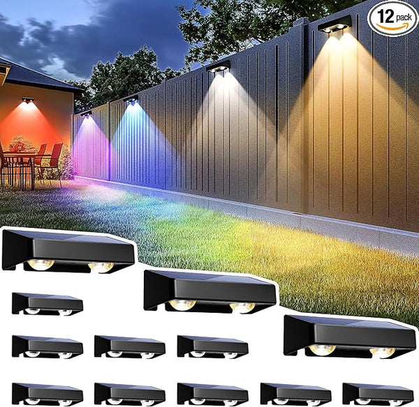 SOLPEX Solar Fence Lights Outdoor, 9 Fixed Colors ＆ Color Changing Fence Solar Lights Outdoor Waterproof IP65, LED | Lumora