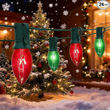 25FT C9 Red & Green Vintage Christmas Lights Outdoor, Waterproof Outdoor Hanging Xmas Lights with 26 Incandescent | Lumora