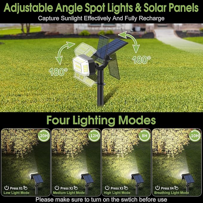 Solar Spot Lights Outdoor, 102 LED Solar Garden Yard Spotlight Waterproof Landscape Flood Powered Lights with | Lumora