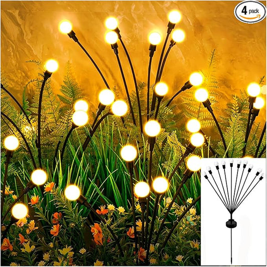 Solar Lights Outdoor(4 Pack, 40 LEDs),Solar Garden Lights with Twinkling & Steady Modes, Outdoor Decorations, Firefly Light for Patio Decor, Big Bulb, Unique Gifts for Women, Gifts for Grandma