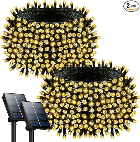 2 Pack 200LED Solar Christmas Lights Outdoor, 72FT Solar String Lights with 8 Lighting Modes, IP65 Waterproof Solar Lights Outdoor for Xmas Garden Party Tree Decor, Warm White