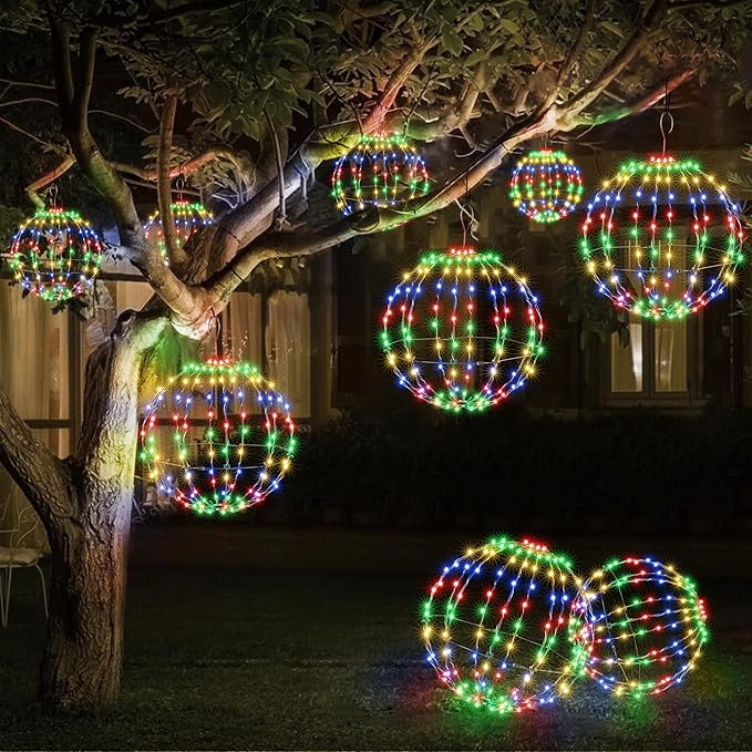 Joomer Battery Operated Christmas Ball Lights 2Pack, 13IN & 11IN Foldable Metal Sphere - Outdoor String Light | Lumora