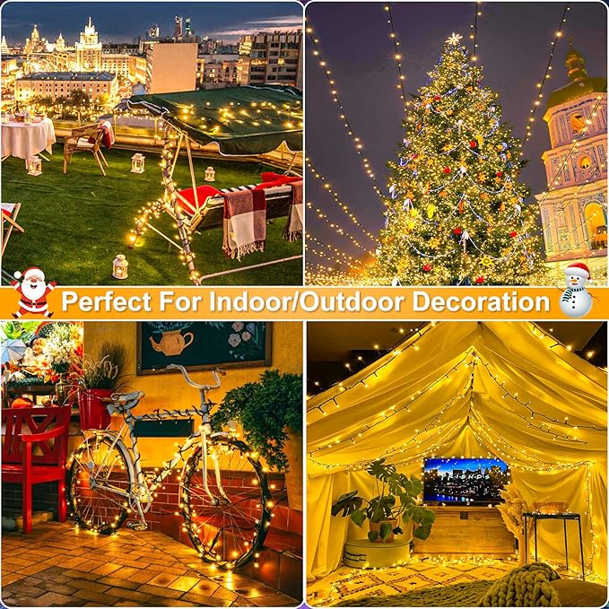 100FT 300 LED Christmas Lights Outdoor, Warm White Christmas Tree Lights with 8 Modes Waterproof, Connectable Green | Lumora