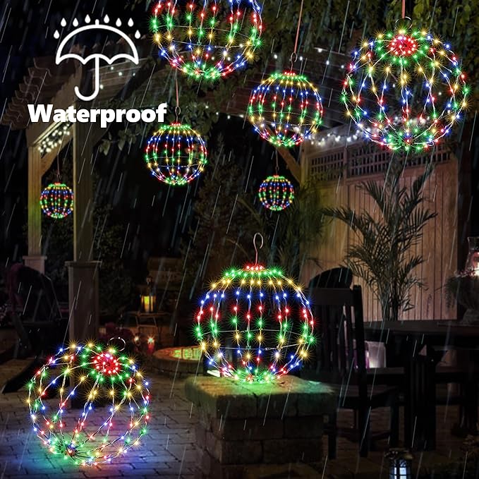 Joomer 2 Pack Christmas Ball Lights, 13IN & 11IN Foldable Metal Sphere Light, Connectable - Outdoor String Light | Lumora