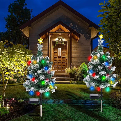 Baquler 2 Pcs Solar Christmas Tree Garden Stake Lights Outdoor Christmas Tree Lighted Yard Decorations Multicolor LED Solar Stakes for Pathway Lawn Patio Xmas Ornament(Strawberry)