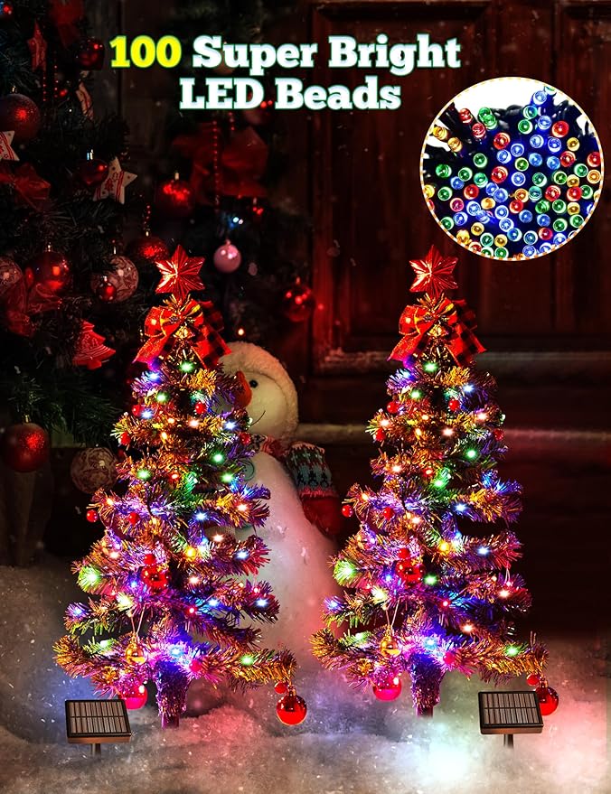 100LED Solar Christmas Tree Lights Outdoor Waterproof, 8 Modes Large Solar Christmas Trees Lights with Xmas Ball & | Lumora