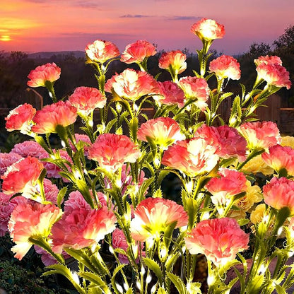 GIGALUMI Solar Lights Outdoor for Garden Decor, 4 Pack Solar Flower Lights Waterproof, 2 Lighting Modes 28 Carnation Flowers for Pathway,Yard, Patio Decoration, Gardening Gifts for Women (Pink)