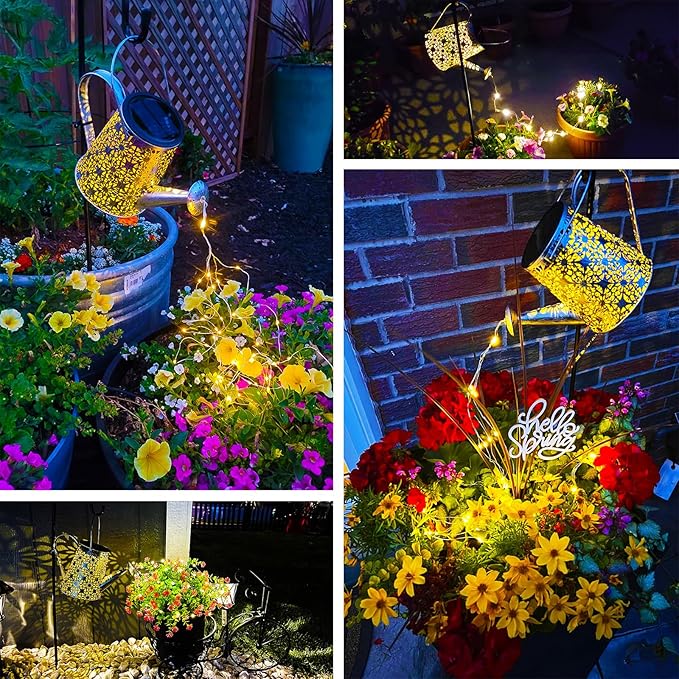 VOOKRY Solar Watering Can Lights, Large Retro Metal Hanging Solar Lights Outdoor Waterproof, Gifts for Women Mom Grandma Birthday, Outside Yard Garden Porch Lawn Patio Decoration, Warm White