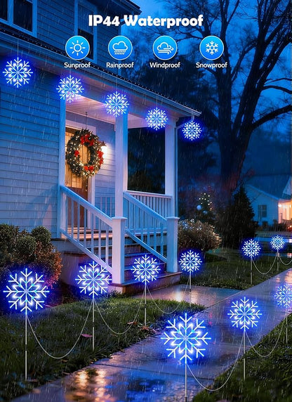 Brightown Snowflake Lights Outdoor,Total 20-Pack Snowflake Christmas Pathway Lights Outdoor Christmas Decorations Yard Sidewalk Walkway Driveway Marker Stake, Blue & White